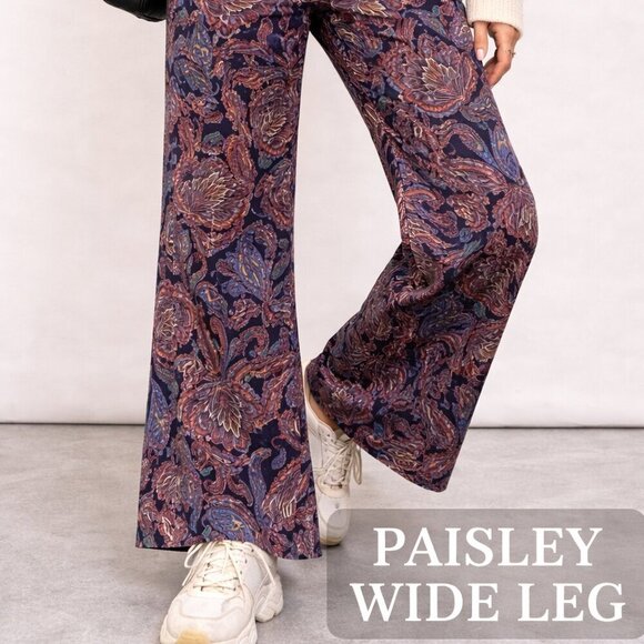 Zara Pants - Paisley Wide Leg Pants Boho Retro Statement Trousers Vintage Vibe Medium Zara